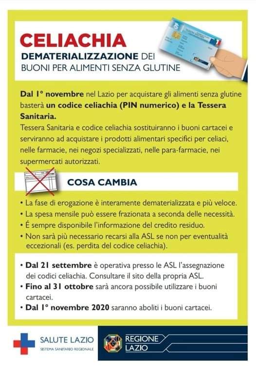 Celiachia Nel Lazio addio alla ricetta cartacea Dal  1 novembre Tessera Sanitaria e codice celiachia sostituiranno i buoni cartacei