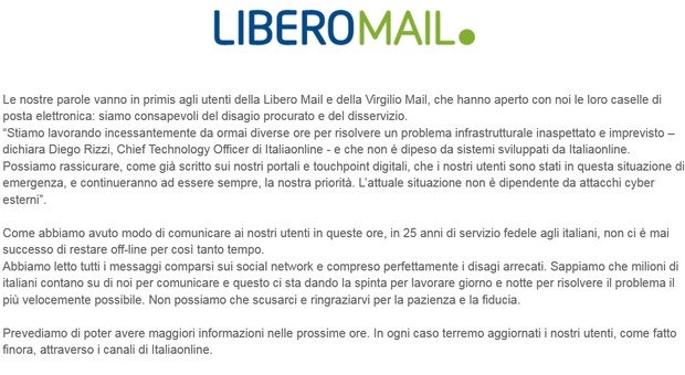 DISSERVIZIO MAIL LIBERO - Per scrivere a Radio Centro Fiuggi usate la mail radiocentrofiuggi.it@gmail.com